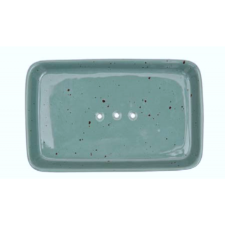 Porte-savon en céramique rectangulaire bleu-grisé, avec 3 trous pour laisser l'eau s'écouler