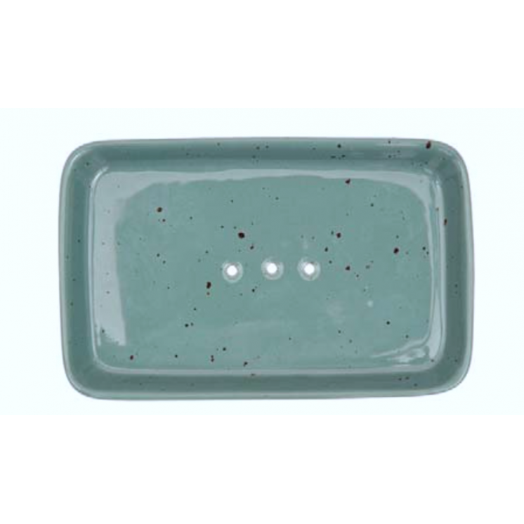 Porte-savon en céramique rectangulaire bleu-grisé, avec 3 trous pour laisser l'eau s'écouler