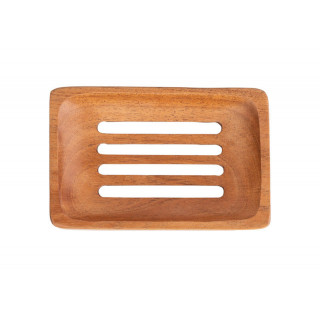 Porte-savon rectangulaire en bois de neem avec 4 fentes au milieu.