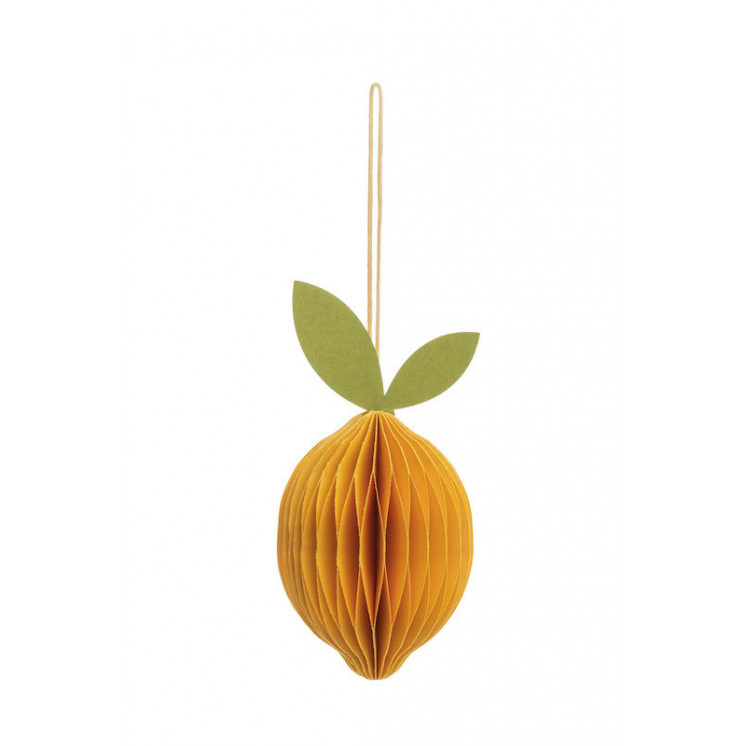 Citron à suspendre, en papier plié, avec sa cordelette