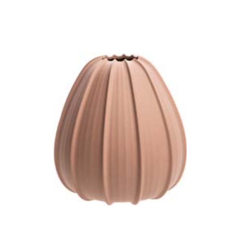 Vase en porcelaine "douce brise" arrondi en bas, coloris rose, moyen format.