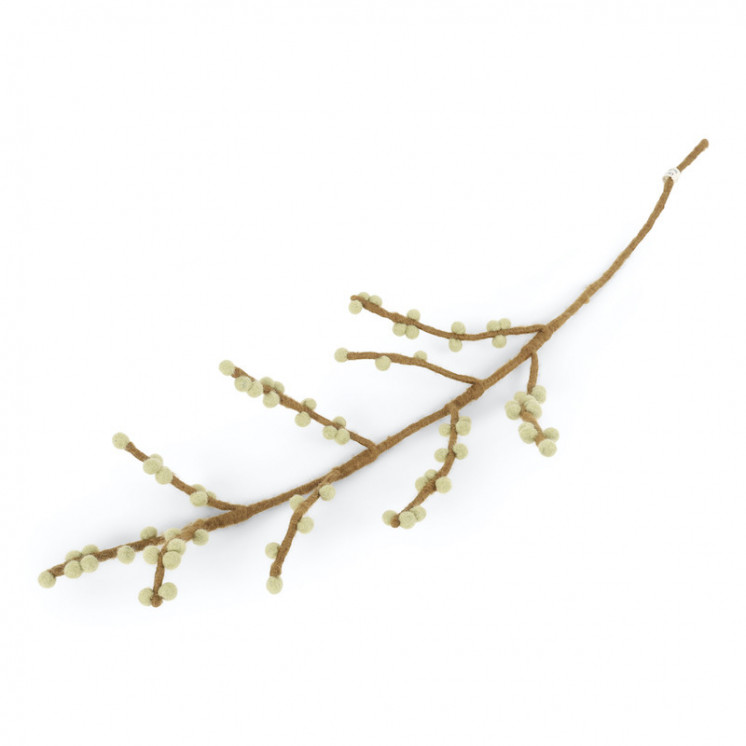 Grande branche en laine avec baies vertes