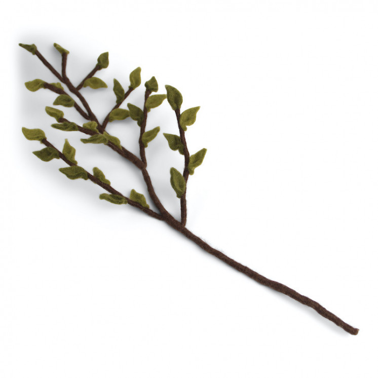 Grande branche en laine avec feuilles vertes