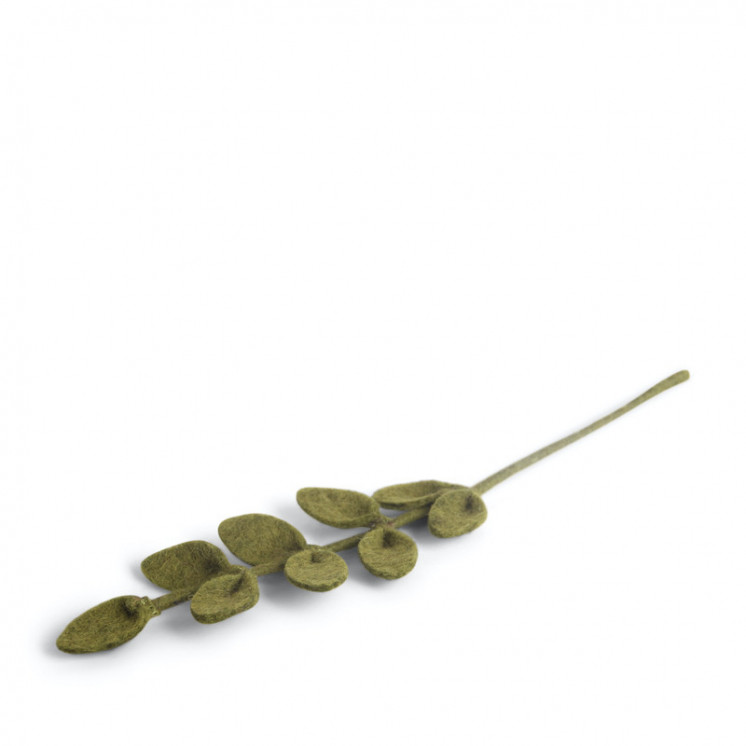 Branche en laine avec feuilles rondes vertes