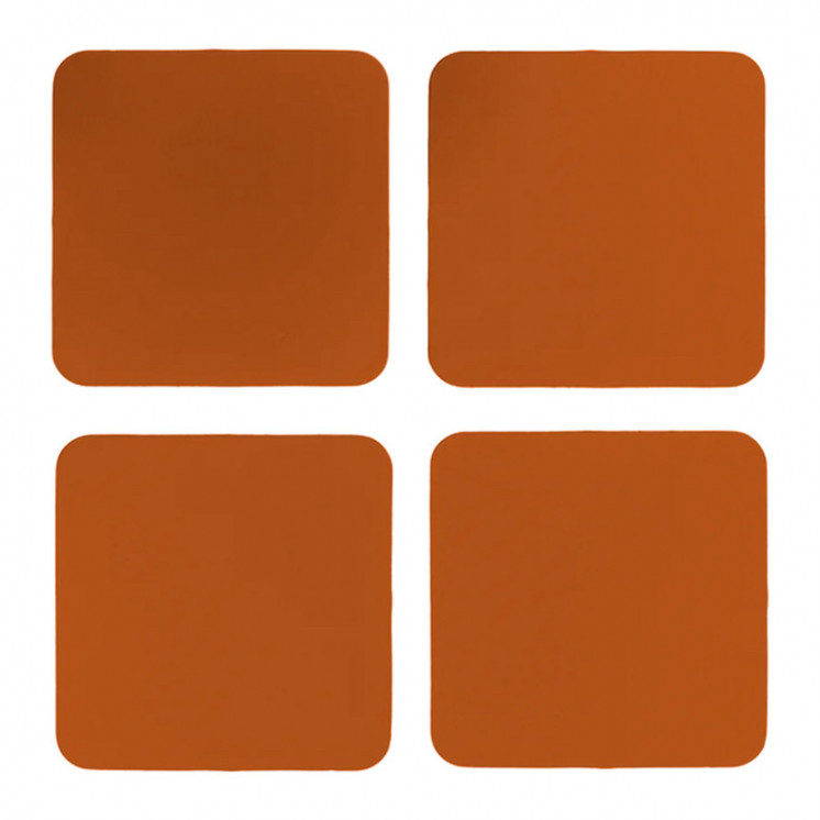 Set de 4 dessous de verre carrés Vacavaliente® en cuir recyclé coloris Marron matone