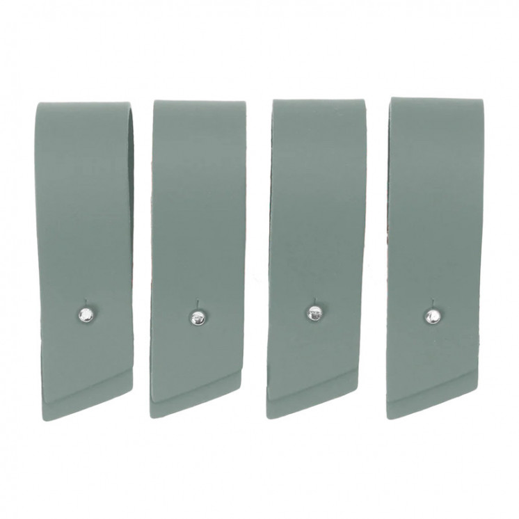 Rond de serviette en cuir carré Vert eucalyptus - Set de 4