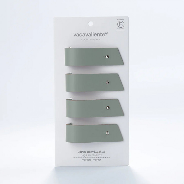 Set de 4 ronds de serviette Vacavaliente® en cuir recyclé coloris Vert eucalyptus
