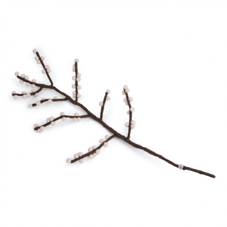 Grande branche en laine avec baies blanches