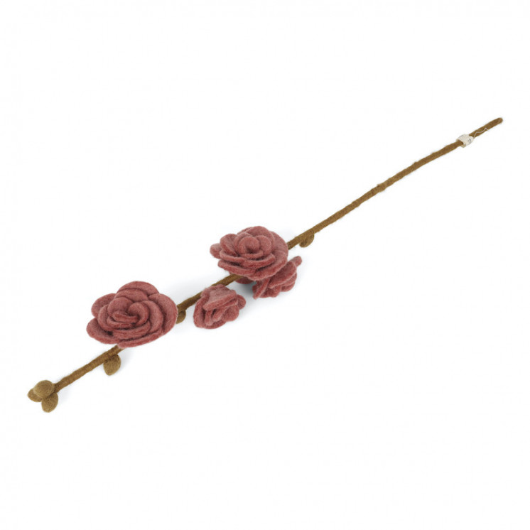 Branche en laine avec 5 roses de coloris bois de rose