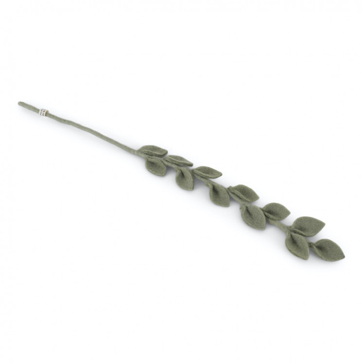 Branche en laine avec feuilles coloris vert grisé doux (eucalyptus)