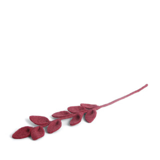 Branche en laine avec feuilles rose foncé