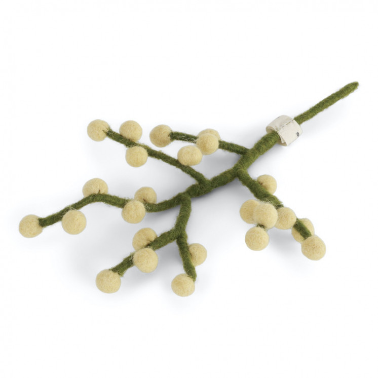 Mini branche en laine avec baies jaune clair