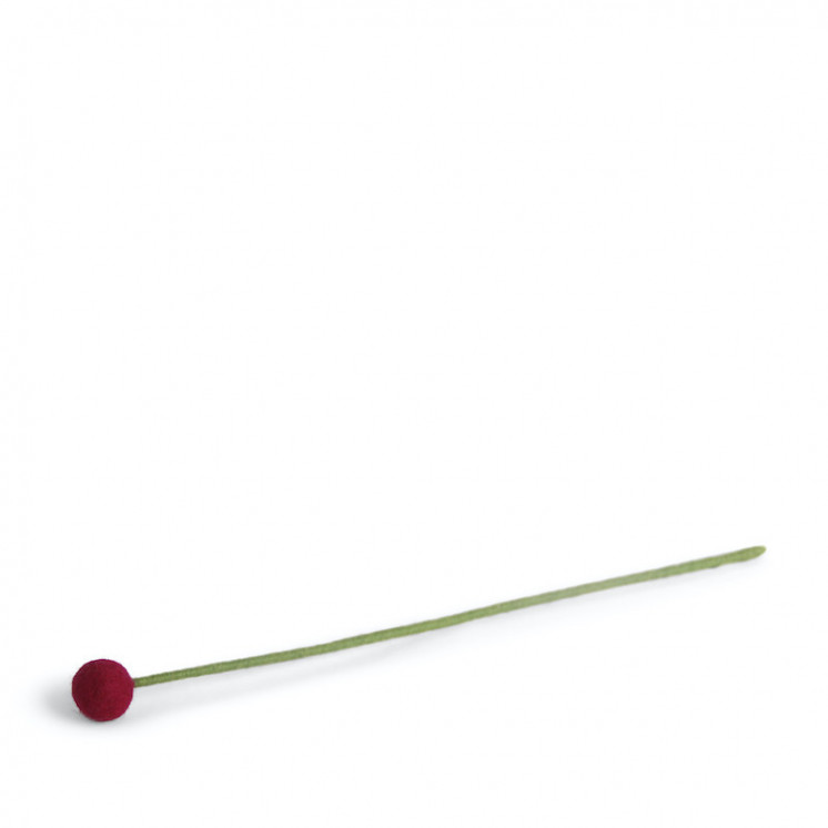 Fleur boule en laine 2cm coloris rose cerise