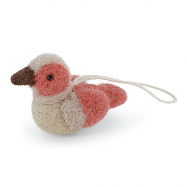 Petit moineau corail et beige en laine Gry & Sif