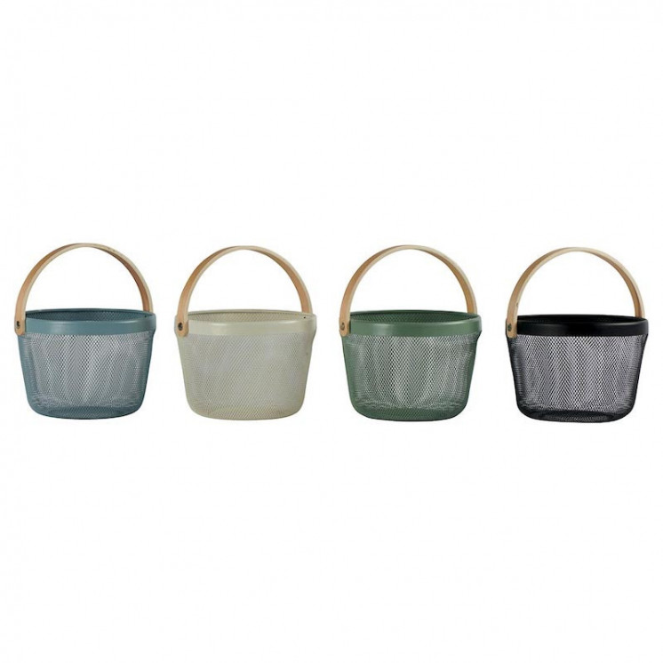 Panier en métal grillagé avec anse en bois pivotante, 4 coloris au choix