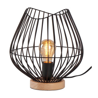 Lampe de table avec pied en bois, et abat-jour en fils de métal
