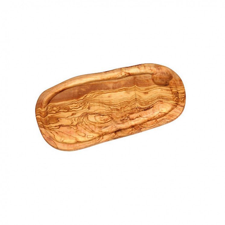 Planche à découper ovale en bois d'olivier avec sa rigole