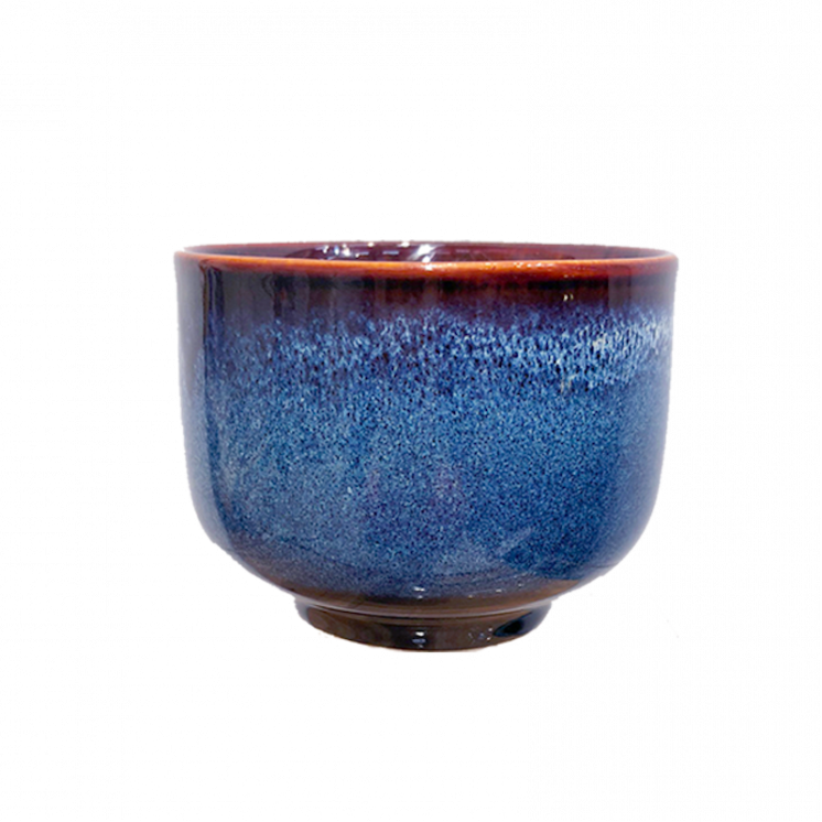 Bol à thé droit en porcelaine émaillée, coloris bleu nuit