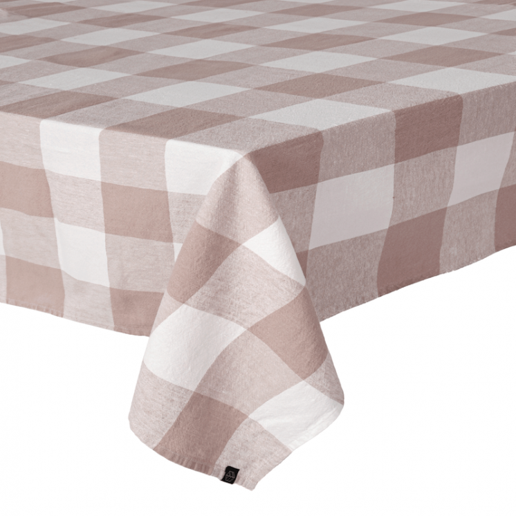 Nappe en lin et coton "Palma" à grands carreaux, coloris Pétale.