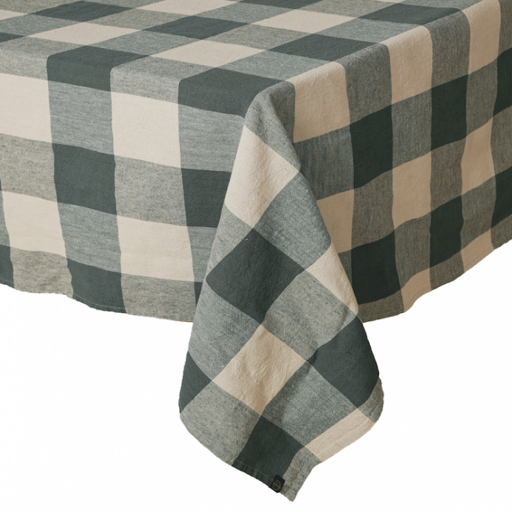 Nappe en lin et coton "Palma" à grands carreaux, coloris Pigeon.