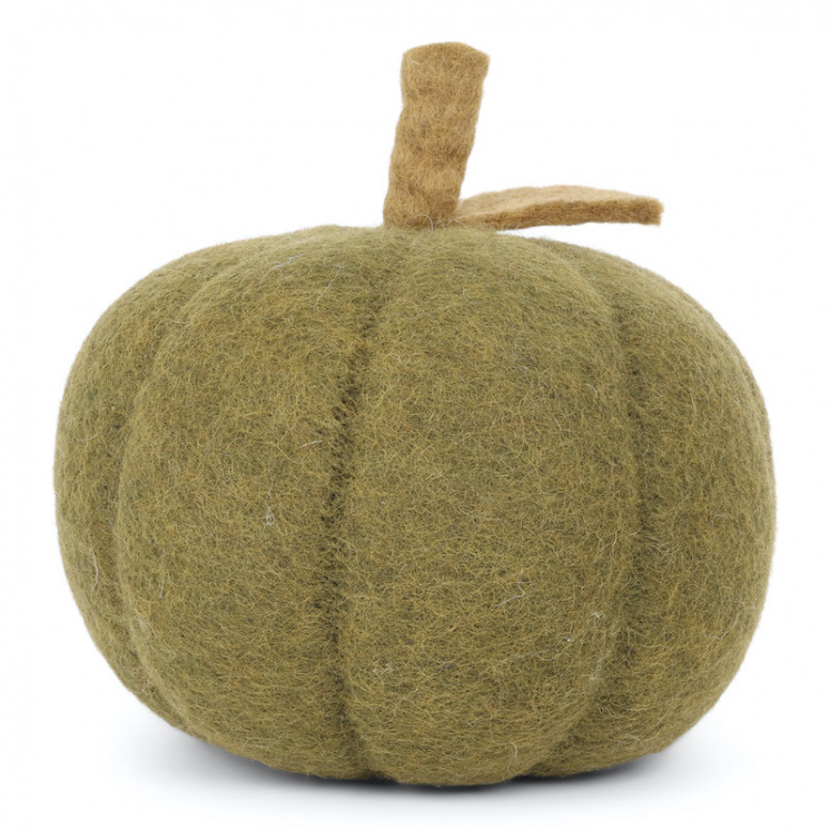 Citrouille en laine, coloris vert, grand format.