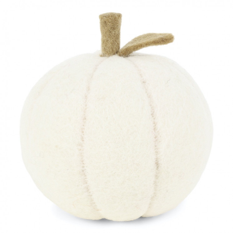 Citrouille en laine, coloris blanc, grand format.