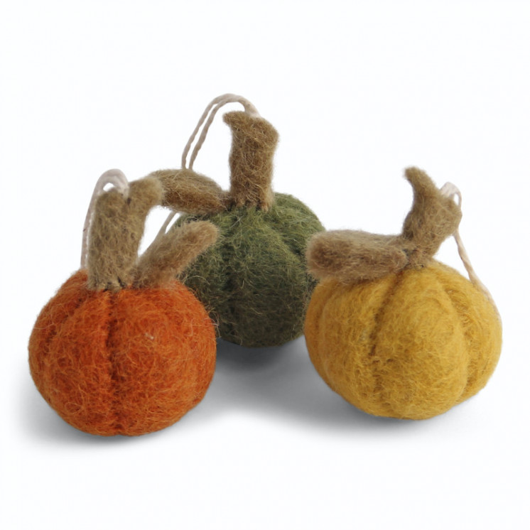 Set de 3 petites citrouilles en laine à suspendre