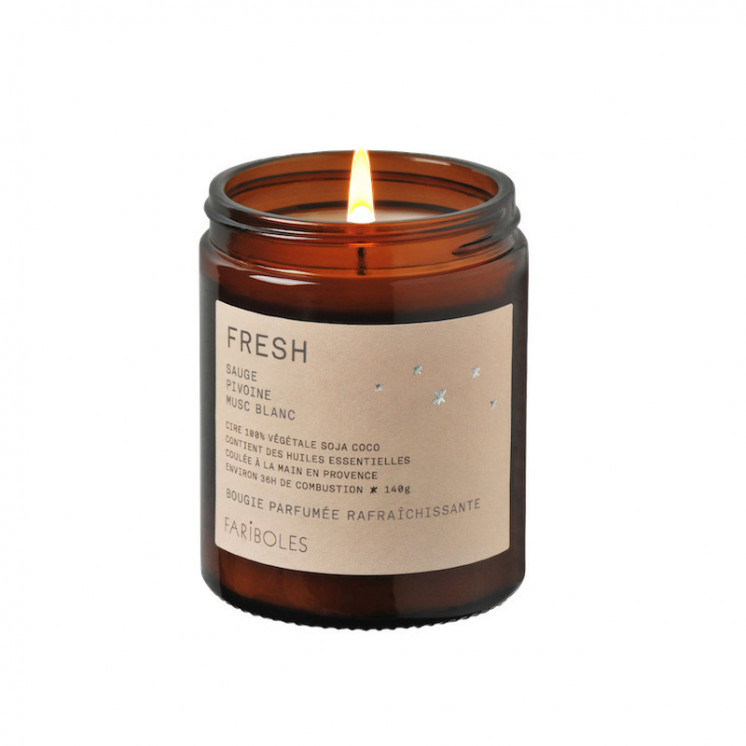 Bougie artisanale parfumée de la marque française Fariboles, parfum Fresh