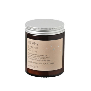 Bougie artisanale parfumée de la marque française Fariboles, parfum Happy