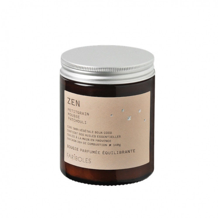 Bougie artisanale parfumée de la marque française Fariboles, parfum Zen