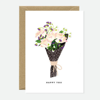 Carte Bouquet de roses pâles "Happy you" + enveloppe (atws)