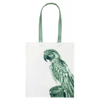 Grand sac Tote bag blanc orné d'un perroquet vert
