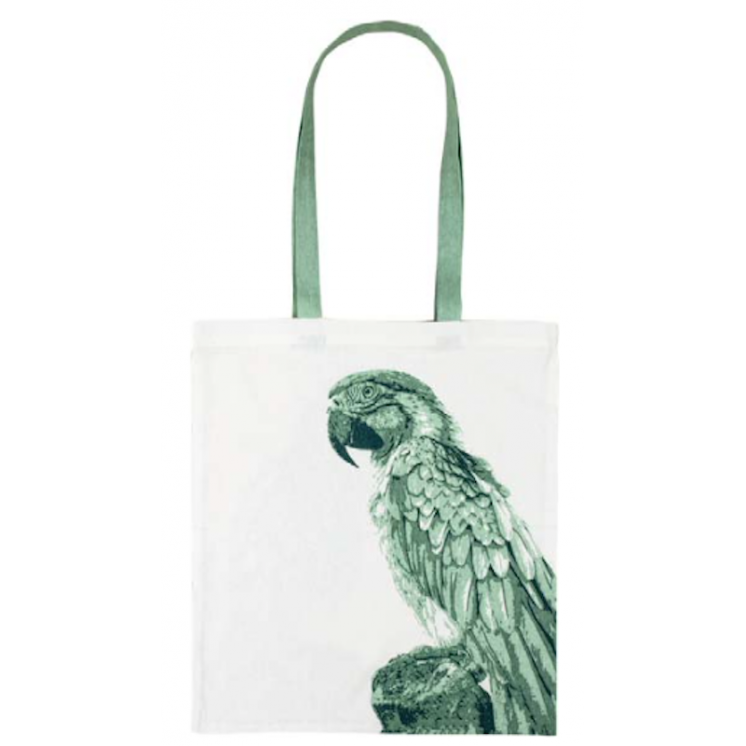 Grand sac Tote bag blanc orné d'un perroquet vert