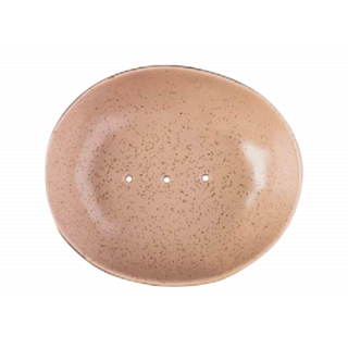 Porte-savon en céramique rose saumon avec un liseré doré , avec 3 trous pour laisser l'eau s'écouler