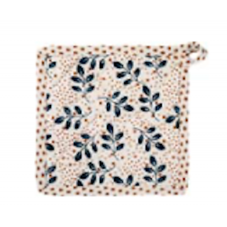 Manique à motifs feuillage bleu et points rouge