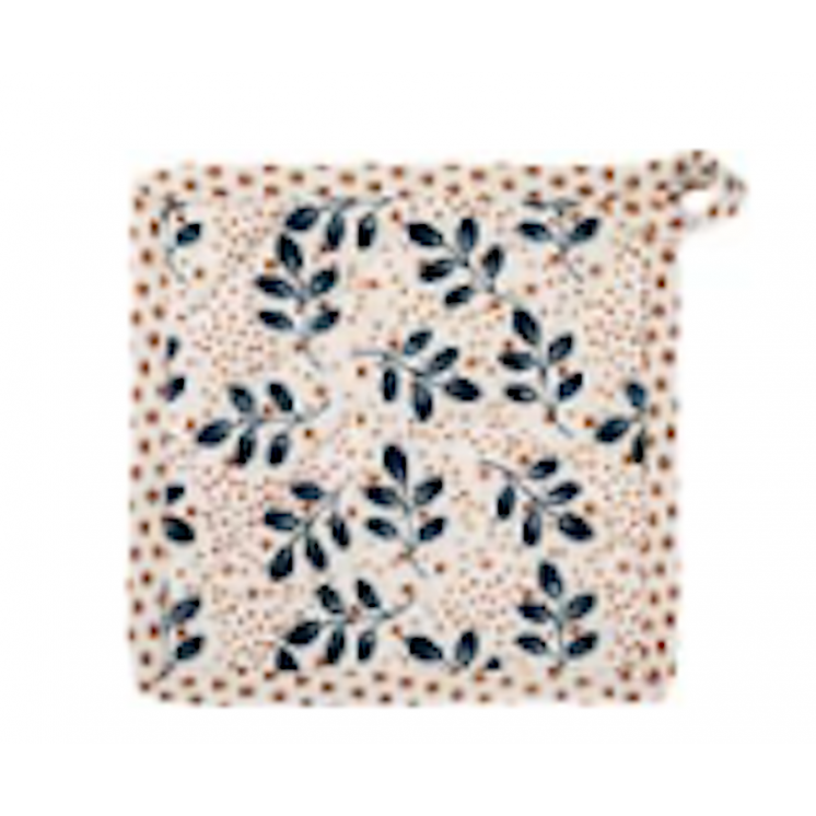 Manique à motifs feuillage bleu et points rouge
