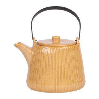 Théière en grès jaune avec anse métallique