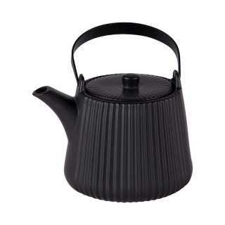 Théière en grès noir mat avec anse métallique