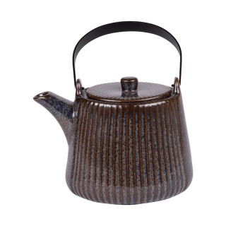 Théière en grès gris foncé avec anse métallique