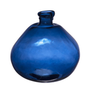 Vase rond en verre soufflé couleur bleue, moyen format