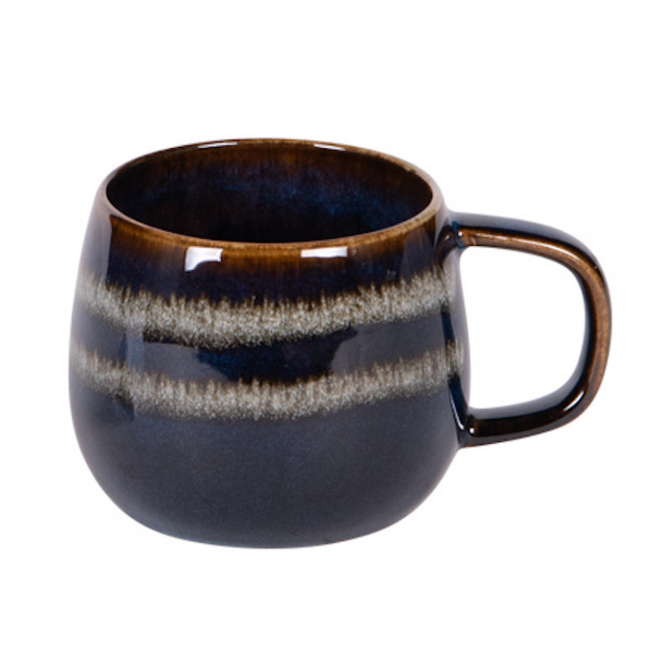 Mug en grès émaillé coloris bleu nuit avec deux bandes claires