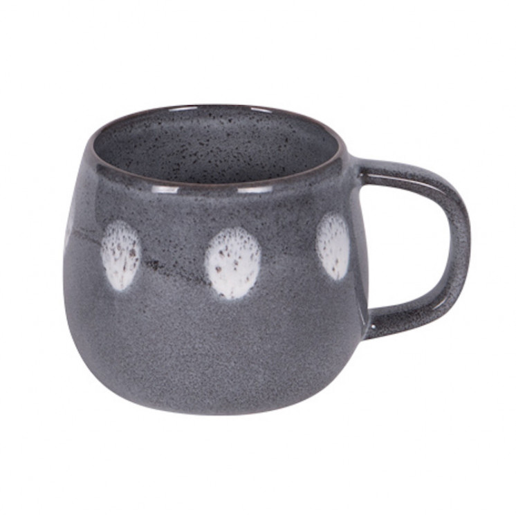 Mug en grès émaillé coloris bleu grisé avec des taches blanches