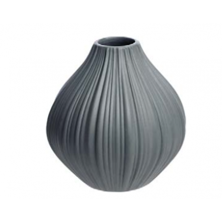 Vase rond en céramique "vintage" coloris gris-bleu, petit format