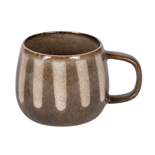 Mug en grès émaillé coloris ocre foncé avec des bandes claires verticales