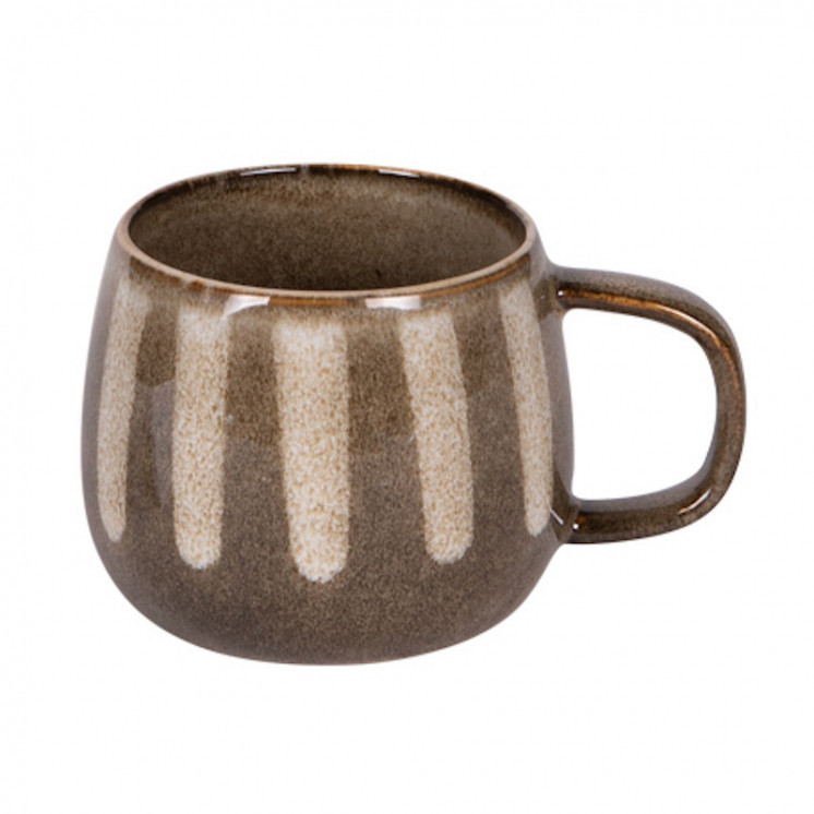 Mug en grès émaillé coloris ocre foncé avec des bandes claires verticales