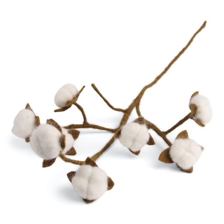 Grande branche de fleurs de coton en laine avec fleurs blanches Gry & Sif