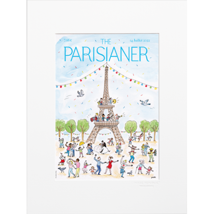 Affiche de la collection The Parisianer de la marque Image Republic, Tour Eiffel le 14 juillet. Artiste : Juliette Baily