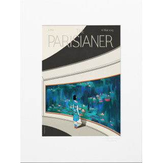 Affiche de la collection The Parisianer de la marque Image Republic, femme au musée. Artiste : Emiliano Ponzi