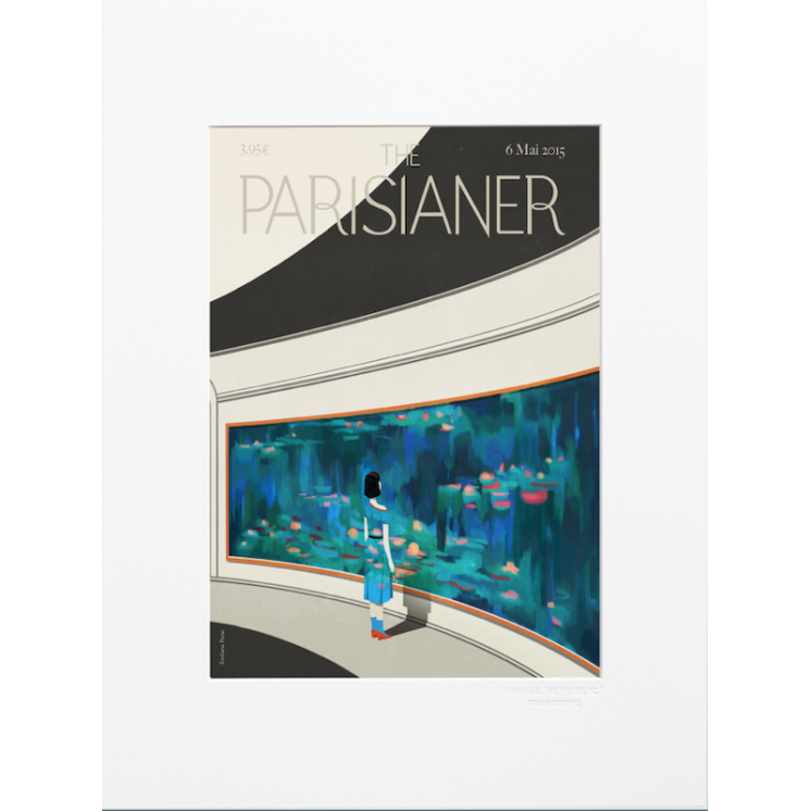 Affiche de la collection The Parisianer de la marque Image Republic, femme au musée. Artiste : Emiliano Ponzi