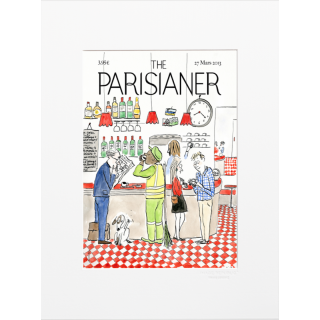 Affiche de la collection The Parisianer de la marque Image Republic, au café. Artiste : Juliette Baily